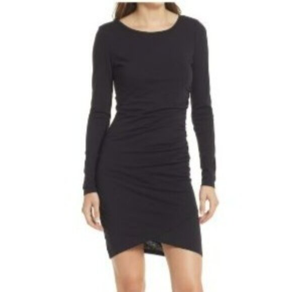 Treasure & Bond Ruched Side Long Sleeve Dress Black XL - Picture 1 of 5